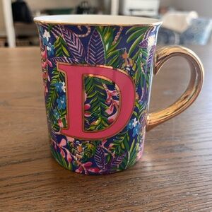 Lilly Pulitzer Monogram D Pink Prowl Ceramic Mug with Gold Handle
